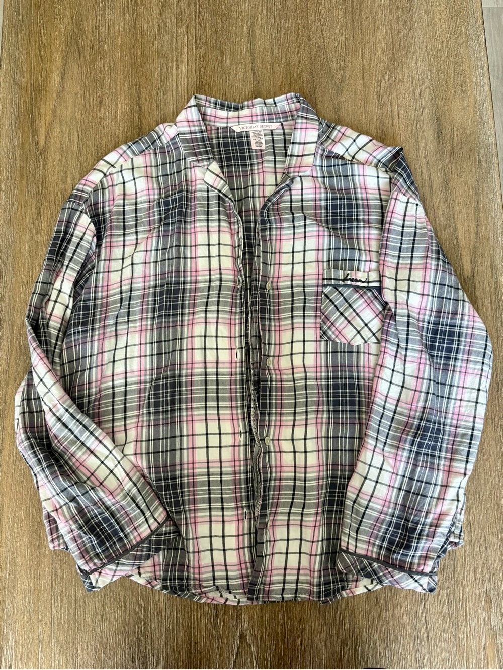 PINK Victoria's Secret Pink, Black & White Plaid Lightweight Pajama shirt